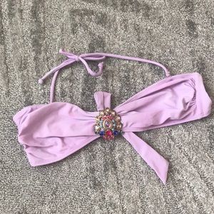 Coral bikini top with gems lavender